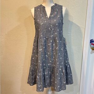 NWT Linen Tiered Dress Size XS Navy Floral